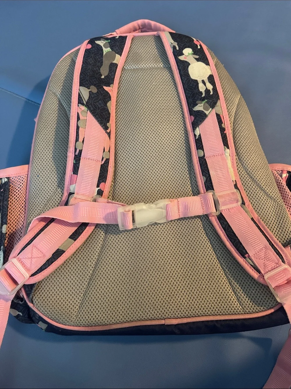 Pottery barn Large Kids Pink & Navy Poodle Print Backpack
